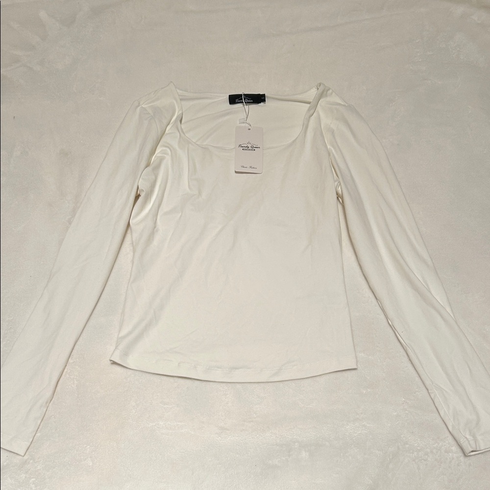 Elegant White Square Neck Long Sleeve Top